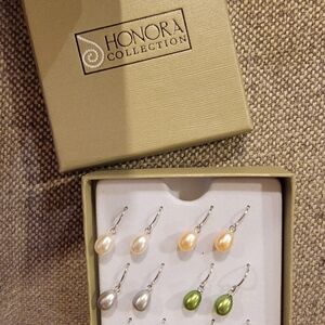 Honora Pearl Earring Set - White, Cream, Silver, Green